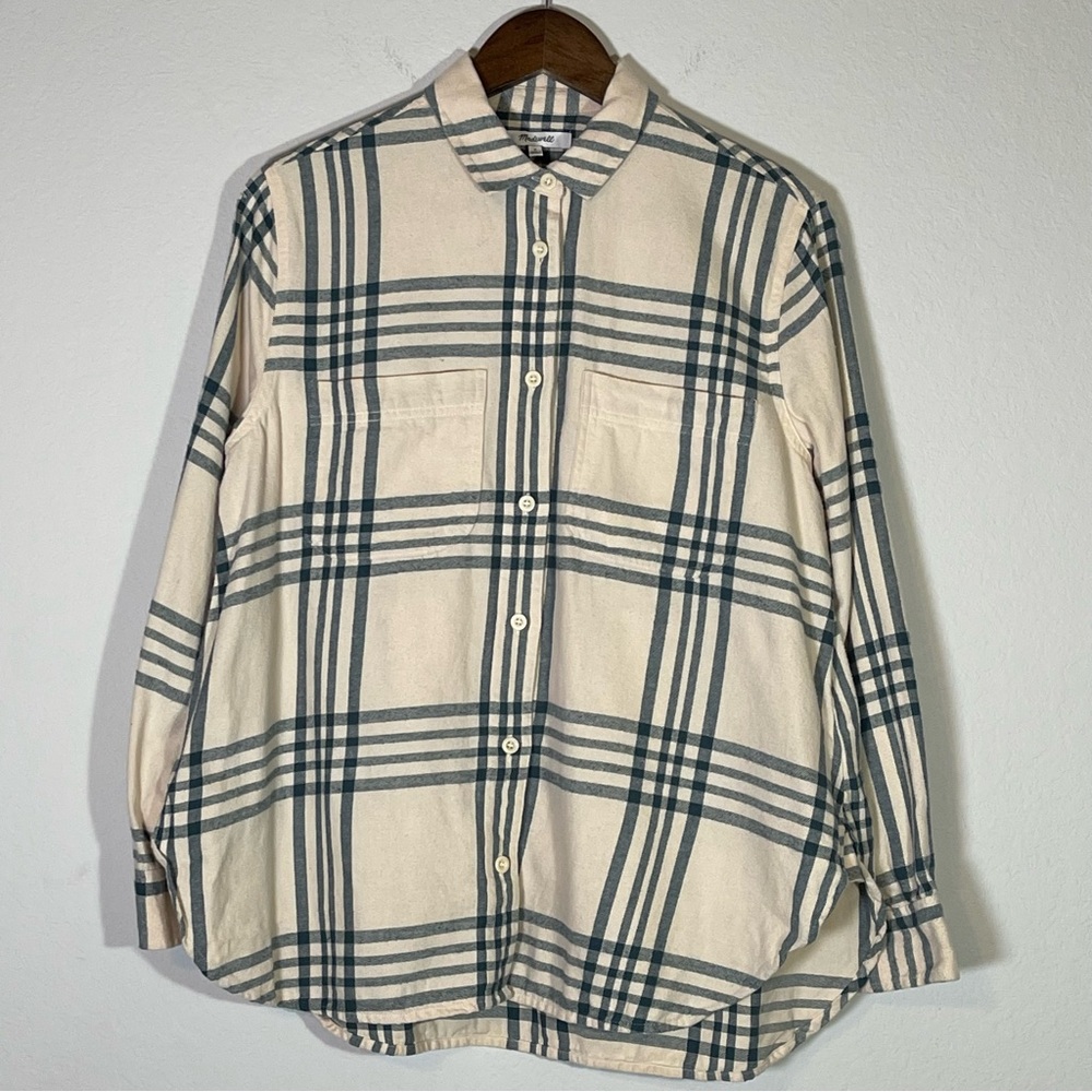 Madewell Oversized Ex-Boyfriend Flannel Swing Shirt in Windowpane Size Small